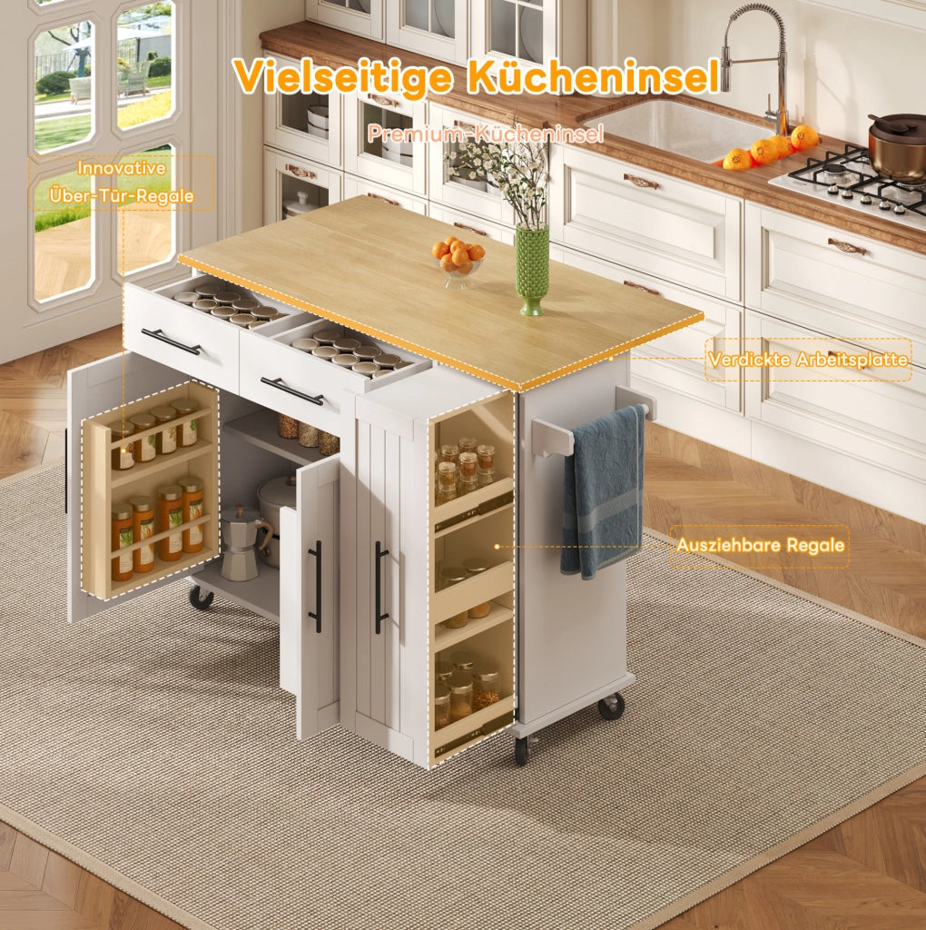 Isola cucina mobile con piano ribaltabile e organizer