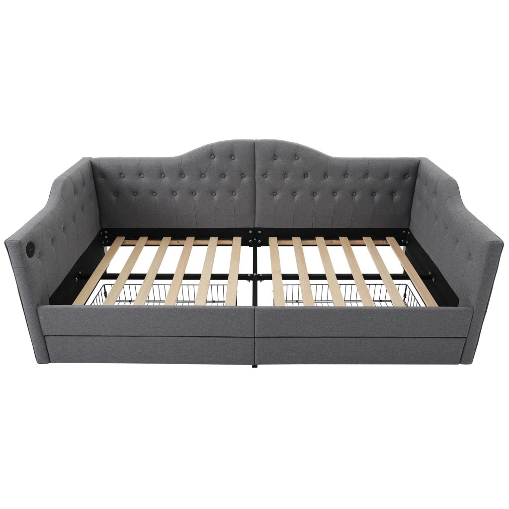 Letto imbottito con USB Type-C, 2 cassetti e design salvaspazio