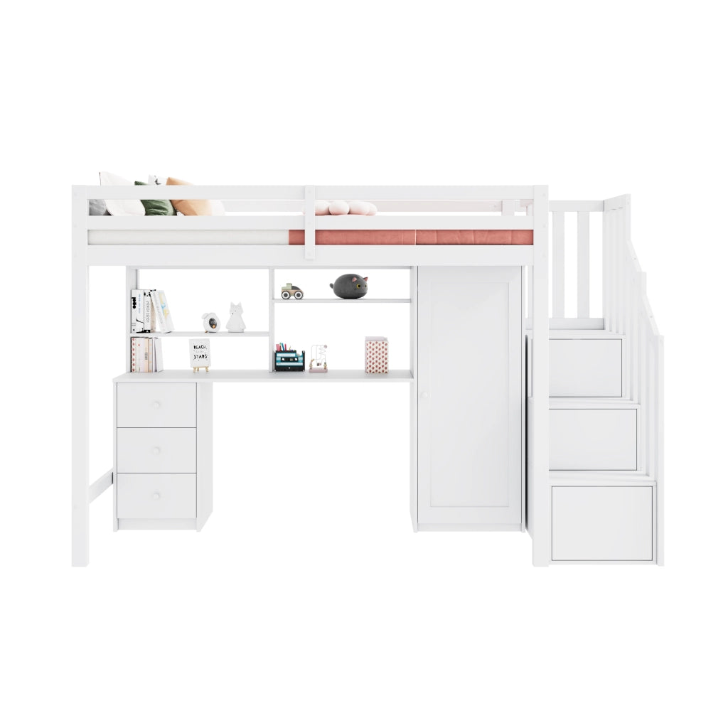 LETTO A CASTELLO CON SCRIVANIA E ARMADIO 90x200 CM BIANCO