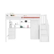 LETTO A CASTELLO CON SCRIVANIA E ARMADIO 90x200 CM BIANCO