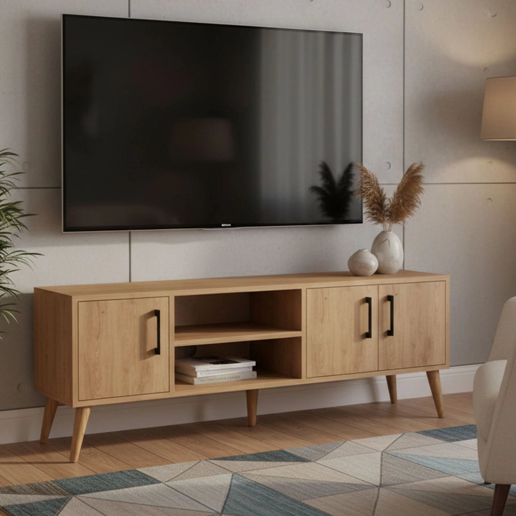 Brugine, Mobile Porta tv un Ripiano, 150x34x52h cm Marrone Quercia