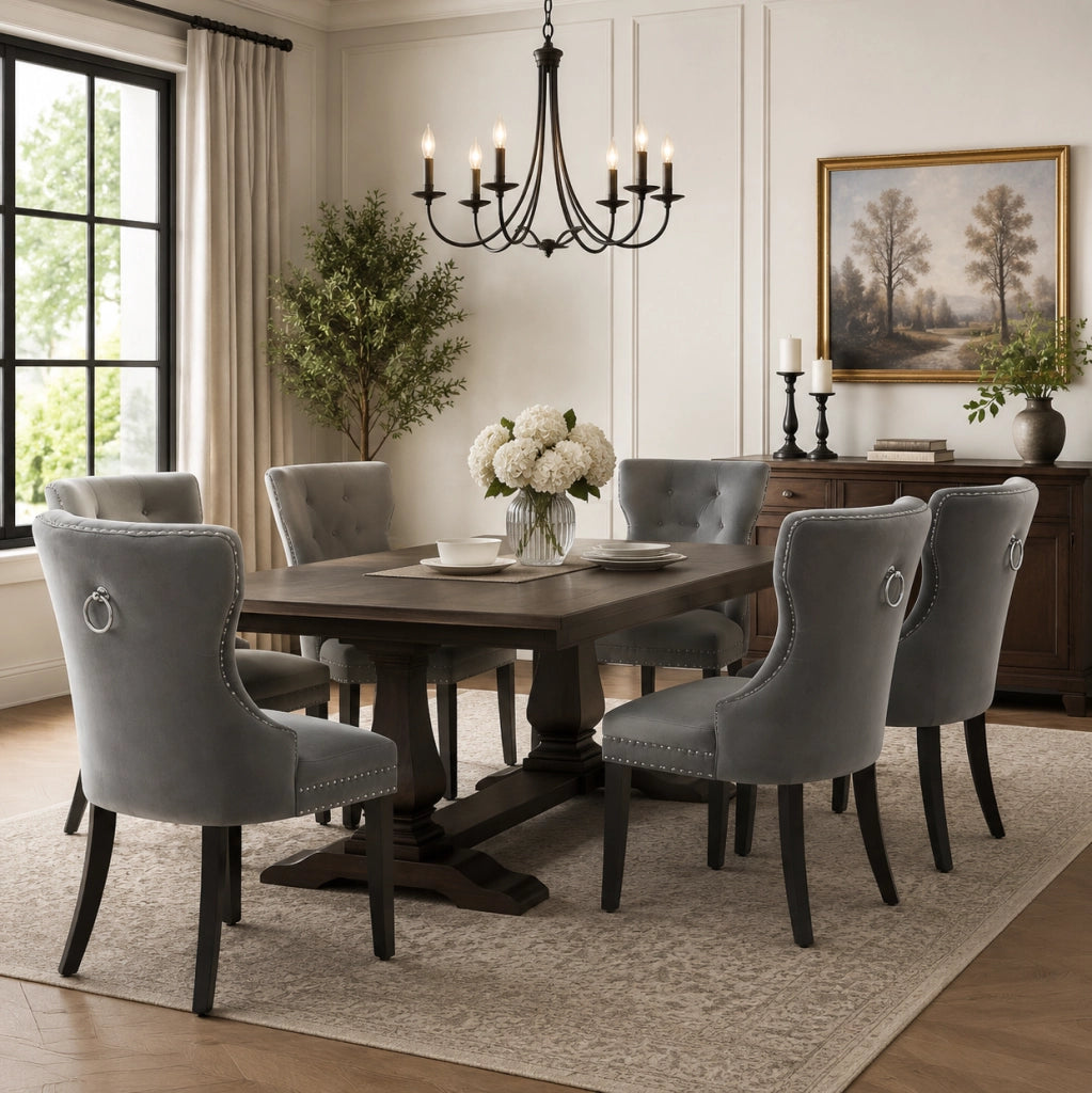 Set di 6 sedie da pranzo 51x51x97 cm imbottite in velluto; legno; grigio