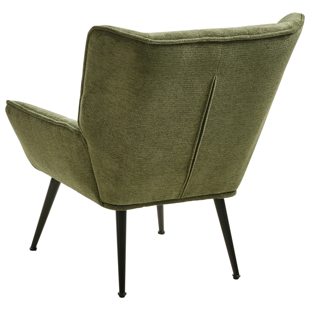 Poltrona in stile retrò con rivestimento idrorepellente gambe in acciaio imbottitura trapuntata e braccioli verde