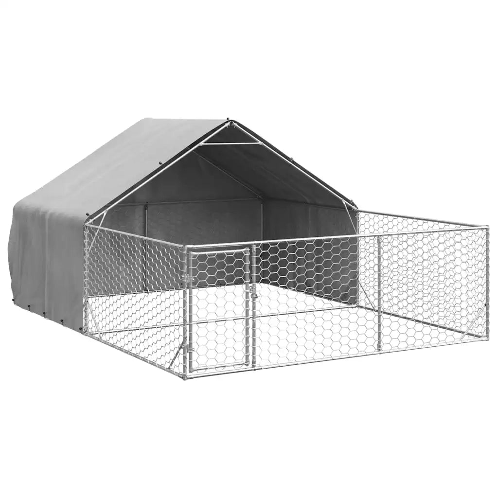 Cuccia per Cani da Esterno con Recinto 4x3x1,9m Acciaio Zincato