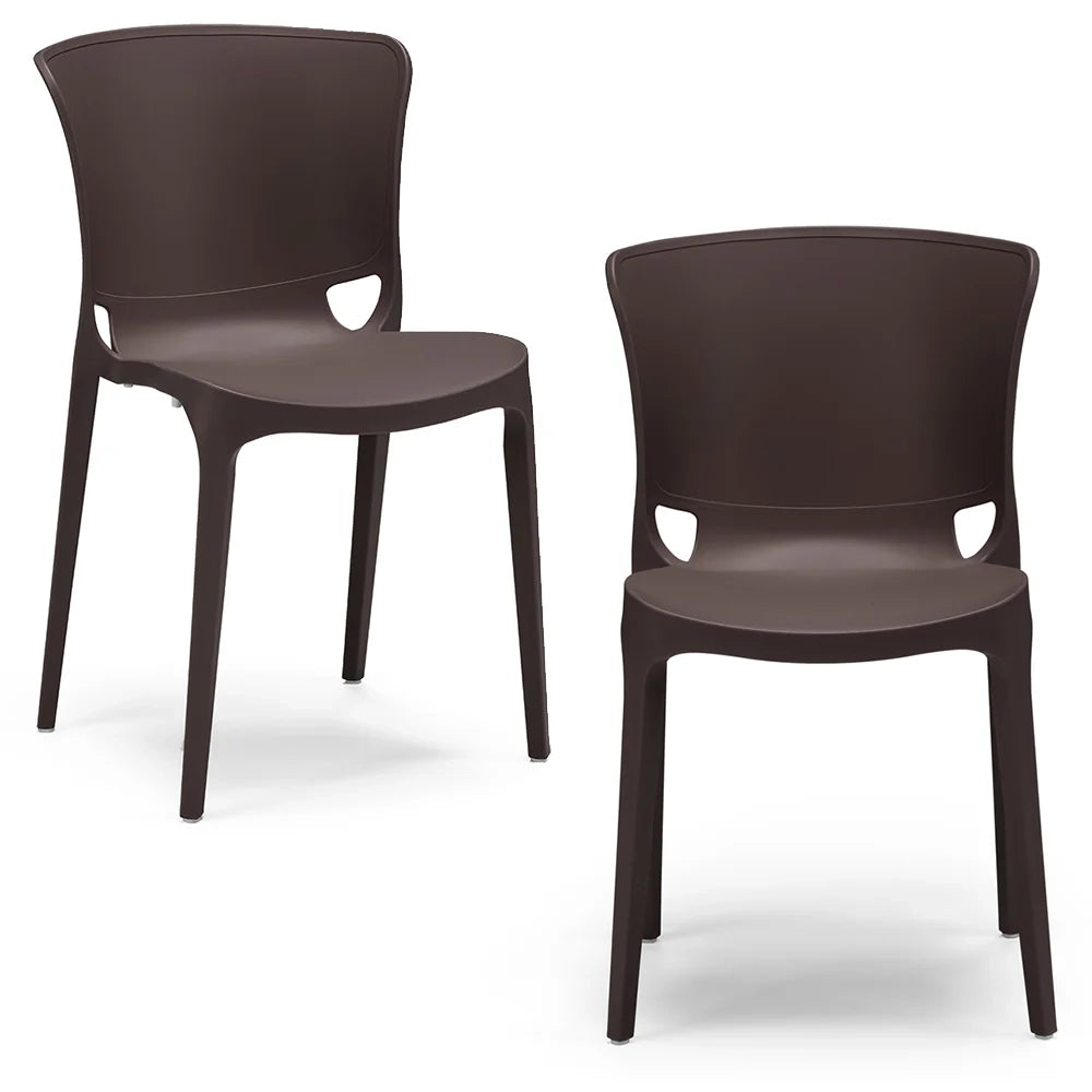 Set 2 sedie in polipropilene JUMBO, 100% MADE IN ITALY, impilabile, resistente ai raggi UV, design moderno, ideale per sala da pranzo, cucina, sala d’attesa, bar, ristoranti o giardino, colore Marrone