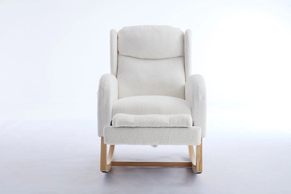 Sedia a dondolo allattamento - Xylo - Struttura in legno, tessuto Teddy, poche, bianco