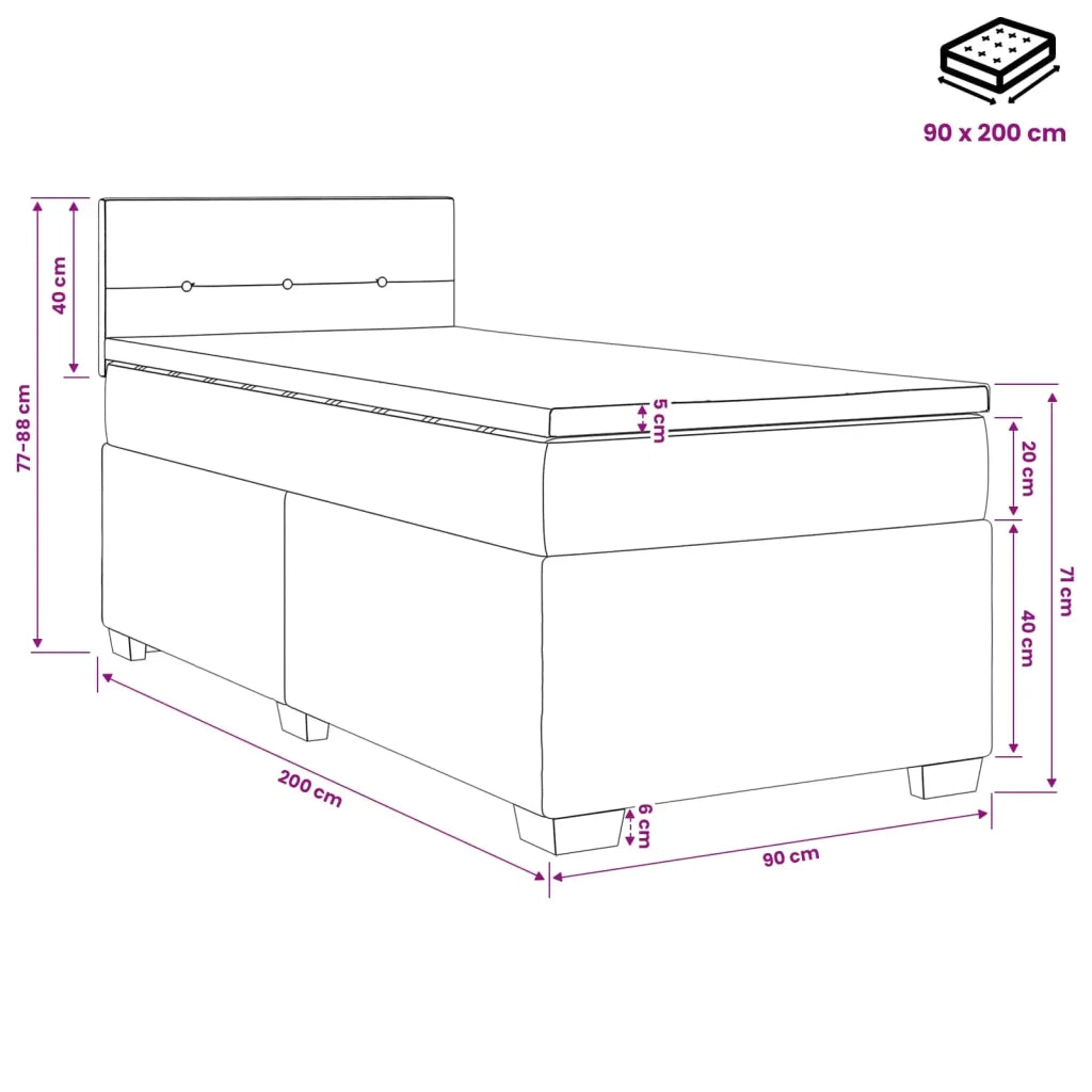 Letto box spring con materasso Blu Scuro 90 x 200 cm Velluto 3450642