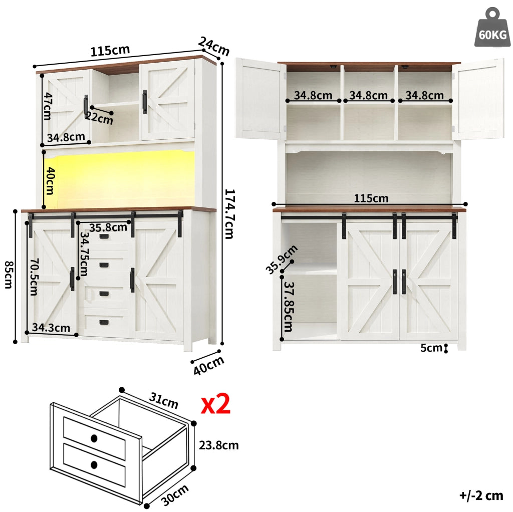 Mobile da cucina alto con LED, ante scorrevoli e cassetti