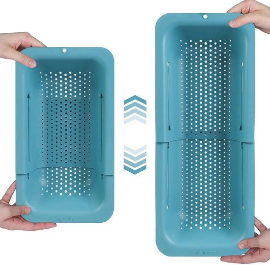 Scolapasta estraibile per verdure e frutta - ufficio da cucina (20 x 36,8 - 49,5 x 7 cm; B x L x H) - verde blu scuro