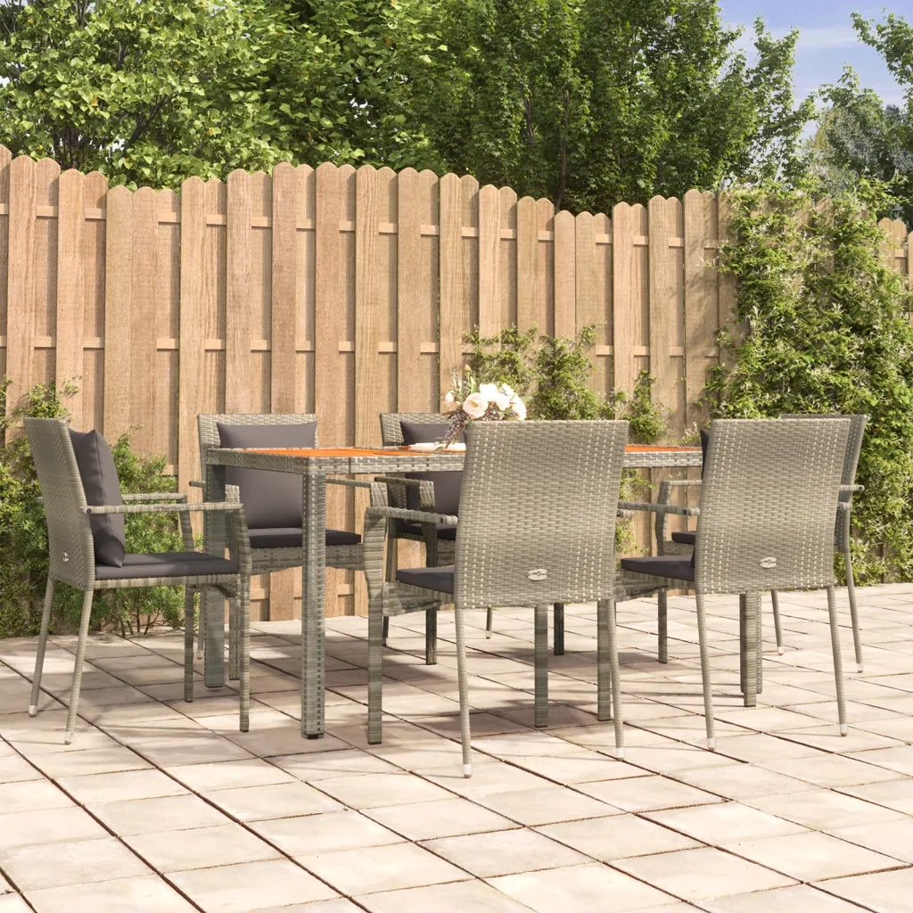 Set da Pranzo da Giardino 7 pz con Cuscini in Polyrattan Grigio 3184972