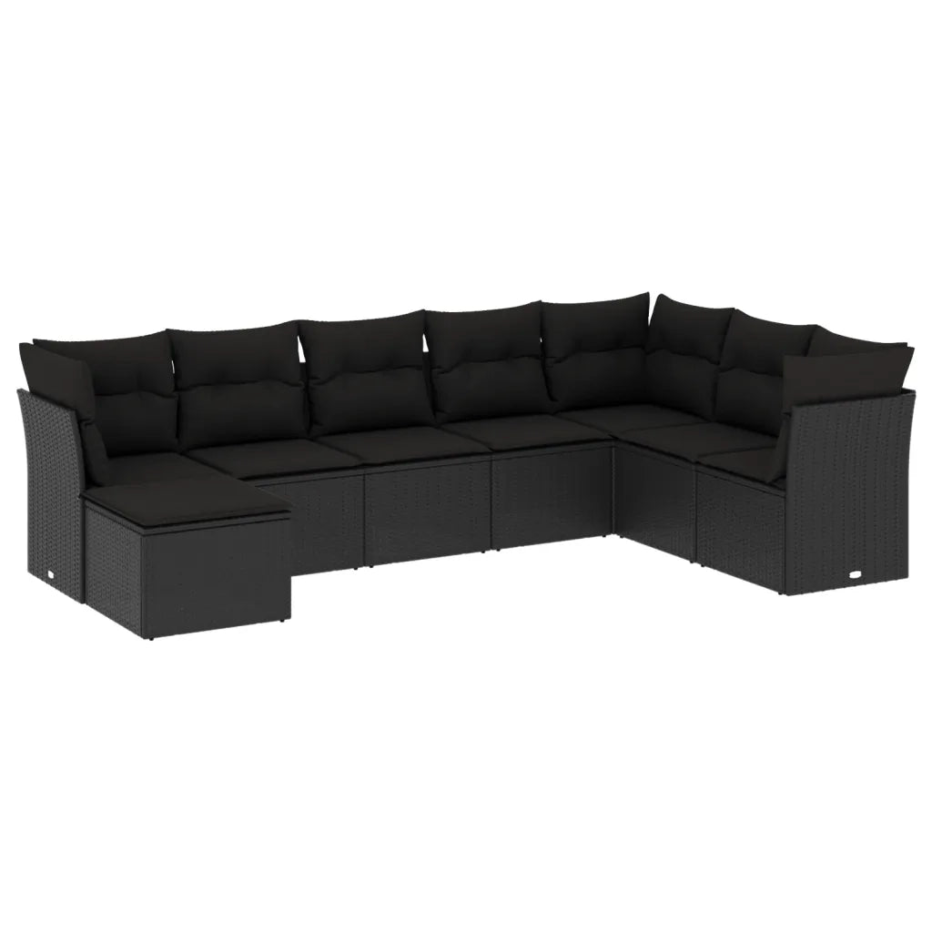Set Divani da Giardino con Cuscini 8 pz Nero in Polyrattan 3218045