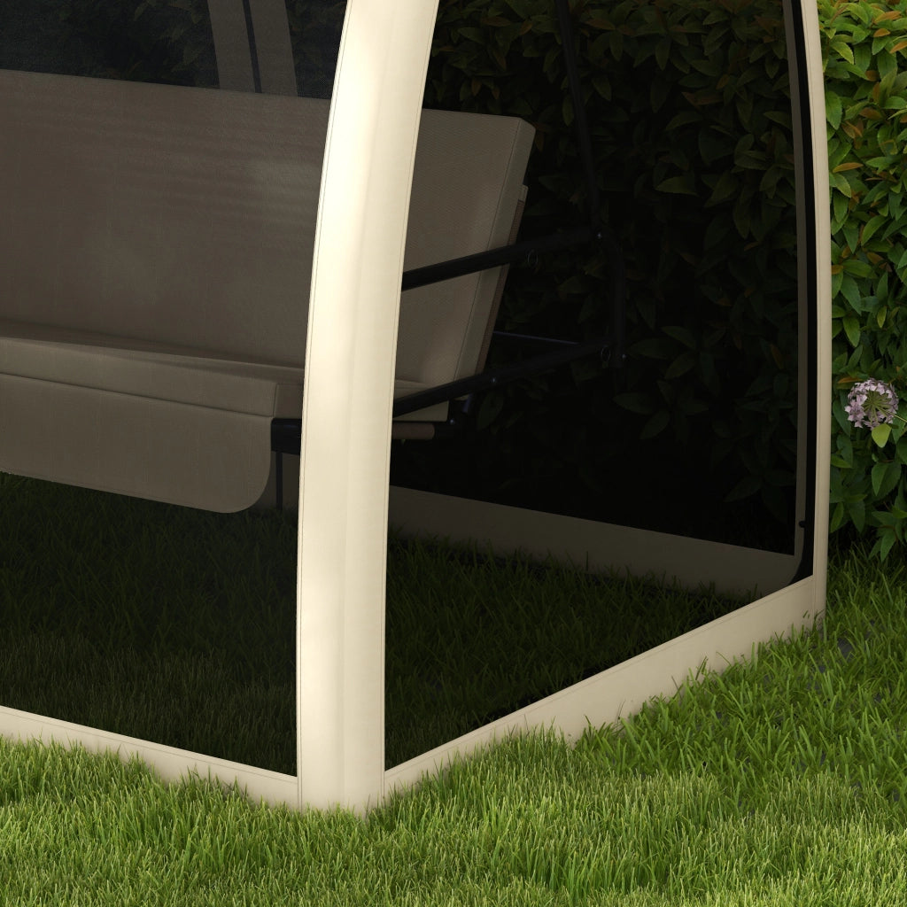 Altalena da giardino 2 in 1 3 posti con tettuccio e zanzariera, Coffee, 240 x 140 x 197 cm