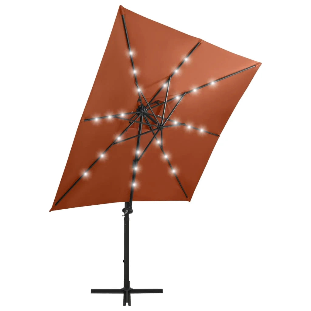 Ombrellone da giardino a sbalzo con palo e luci LED 250 cm terracotta 02_0008538