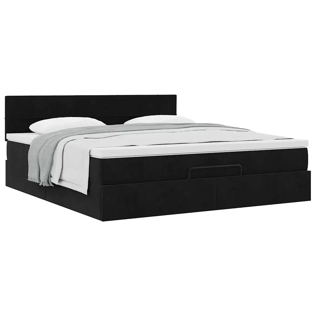 Struttura Letto Pouf con Materasso Nero 180x200 cm in Velluto 3311791