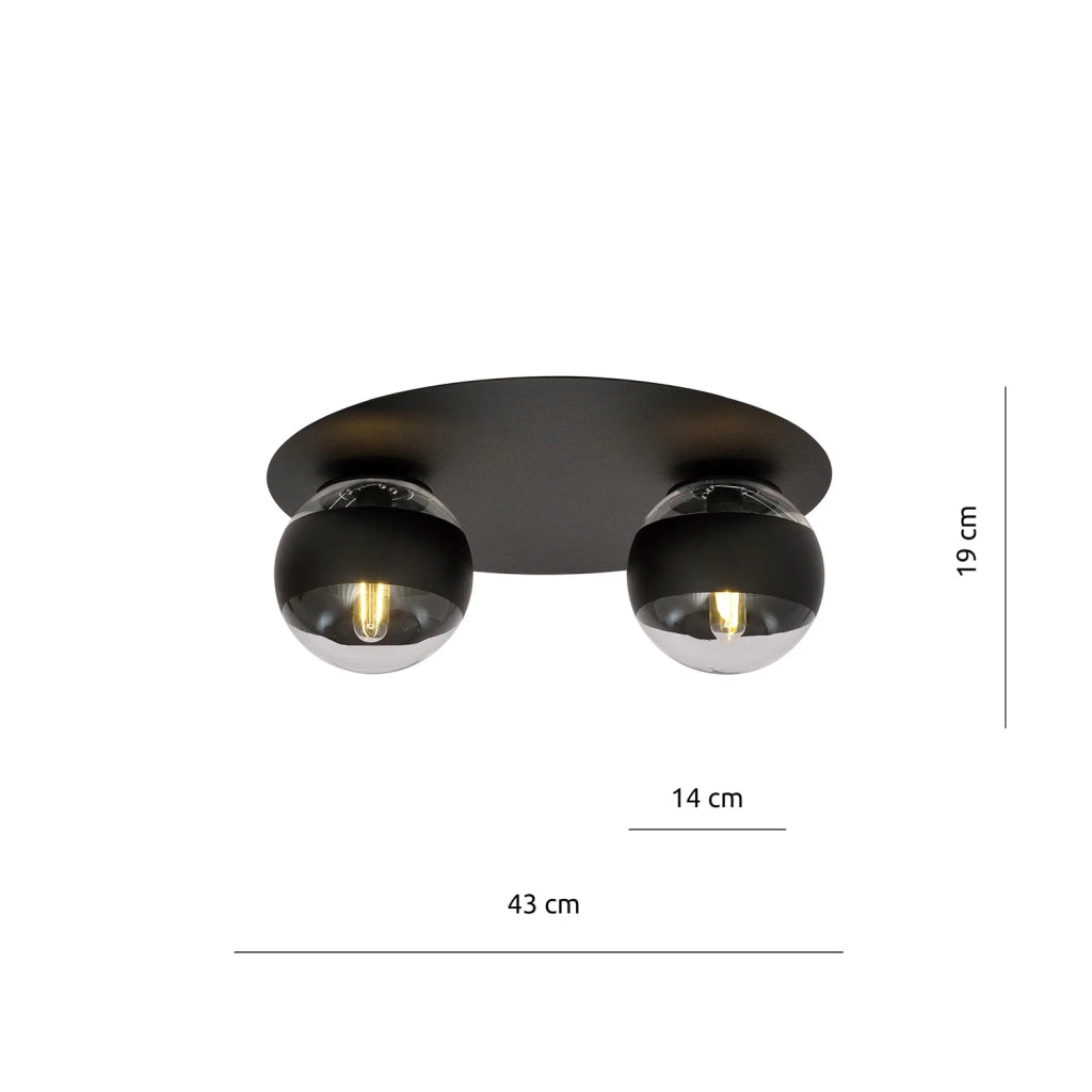 Plafoniera Minimal Mnemosine Acciaio Nero 2 Luci E14 Ip20