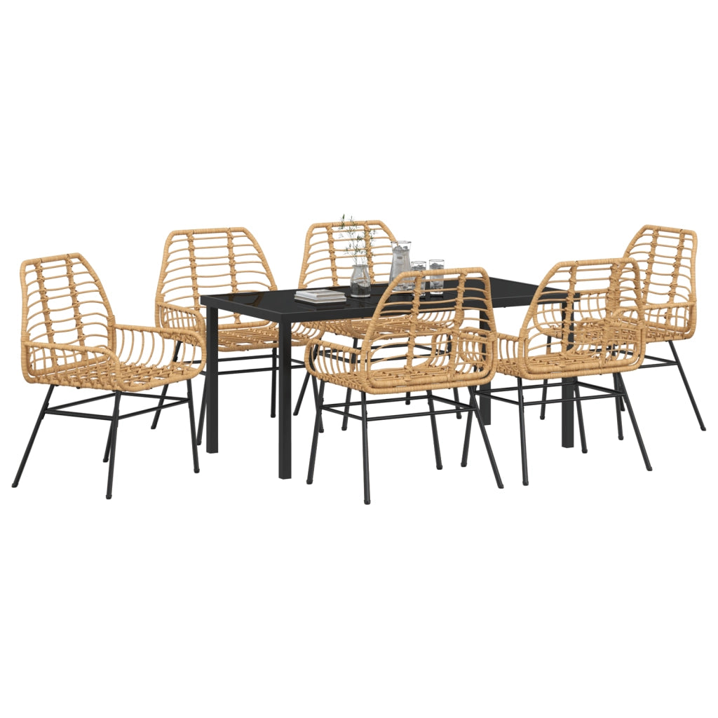 Set da pranzo da giardino 7 pezzi marrone polyrattan
