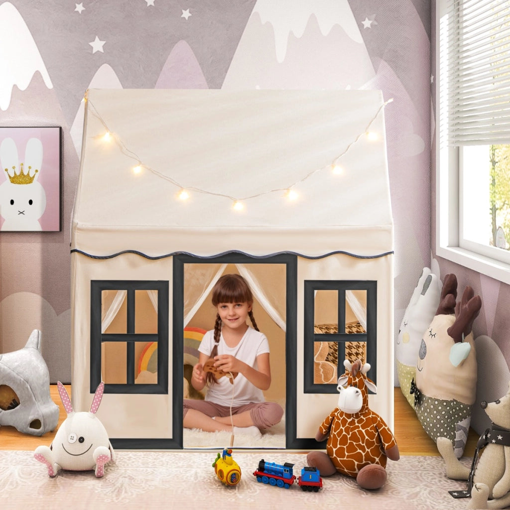 Tenda da gioco per bambini con luci a stella tappetino in velluto lavabile, Casetta per interni ed esterni Beige-Tende e Casette per bambini