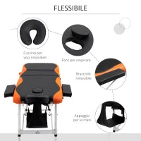 Lettino Massaggi Pieghevole, Portatile e Regolabile 185x60cm Nero e Arancione