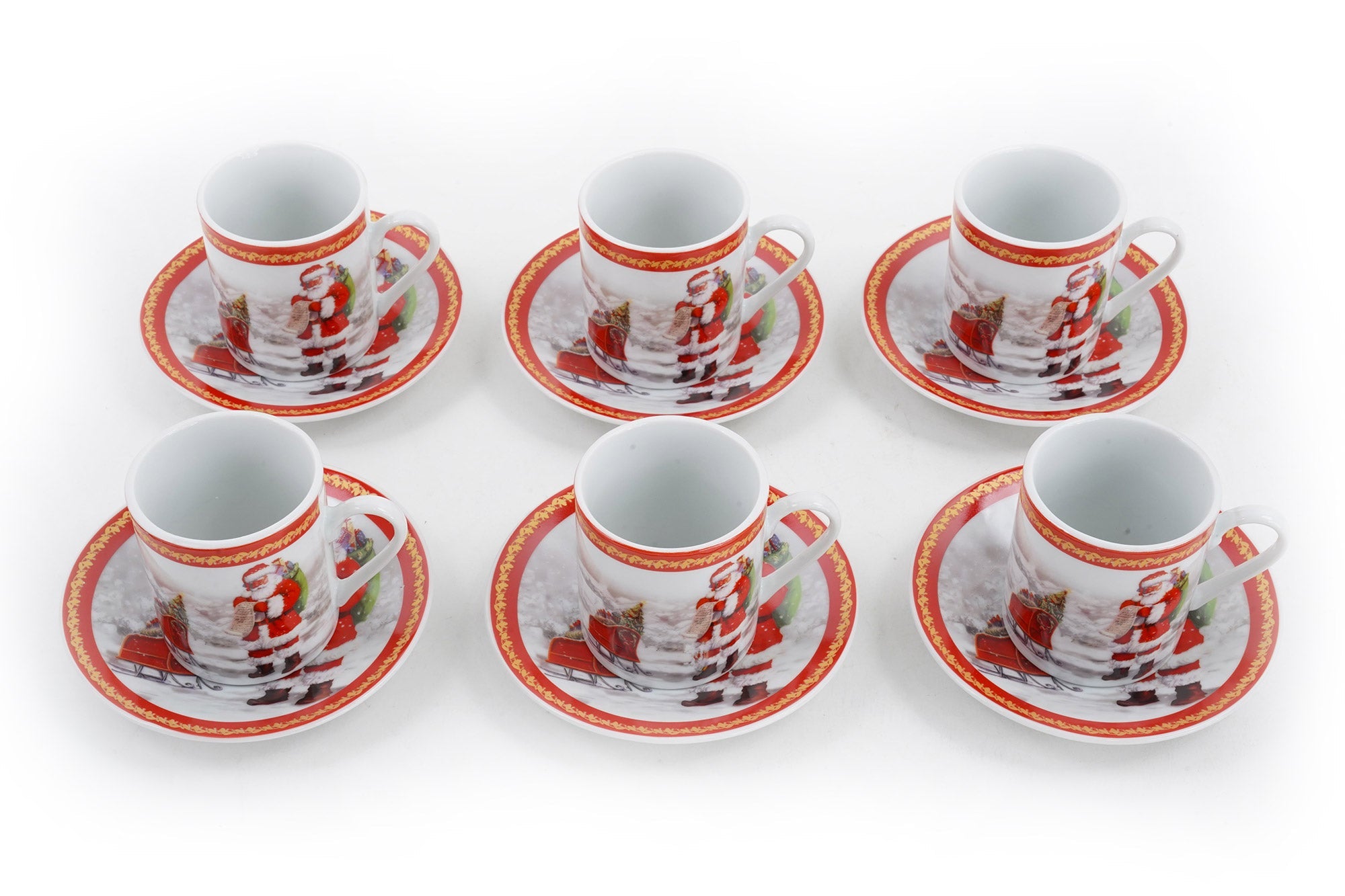 Set da Caffè 6 Tazzine e 6 Piattini di Natale in Ceramica