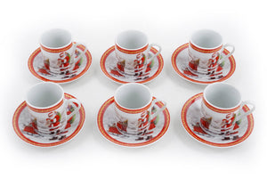 Set da Caffè 6 Tazzine e 6 Piattini di Natale in Ceramica