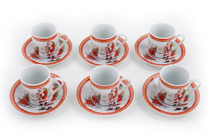 Set da Caffè 6 Tazzine e 6 Piattini di Natale in Ceramica