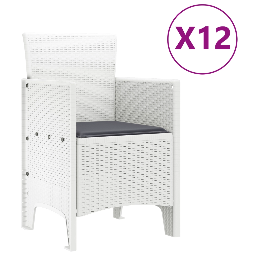 Set Da Pranzo Da Giardino 13 Pezzi Con Cuscini Rattan Bianco Polyrattan