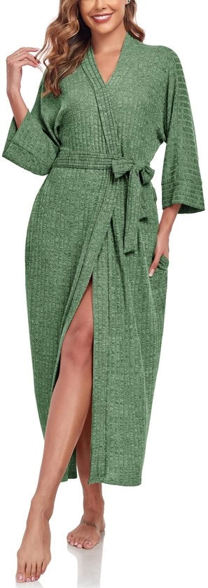 Kimono per donna in lana leggera, lunga, per sauna, bagno e casa, colore verde