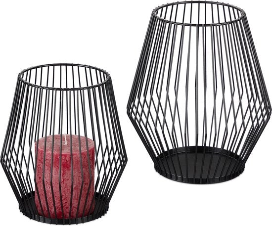Supporto per candela - set da 2 - 2 dimensioni - candele a stantuffo - filo - metallo - nero