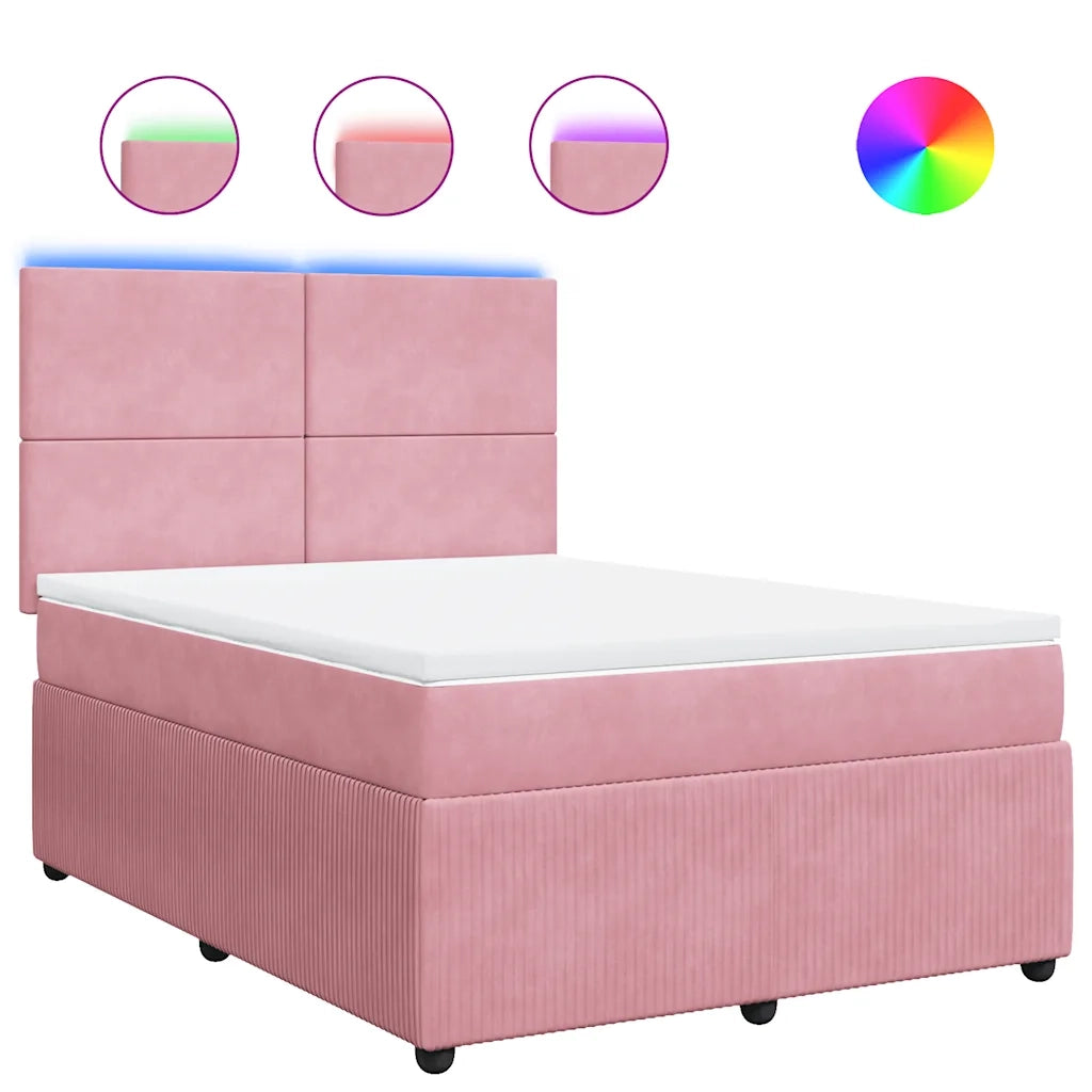 Giroletto a Molle con Materasso Rosa 140x190 cm in Velluto