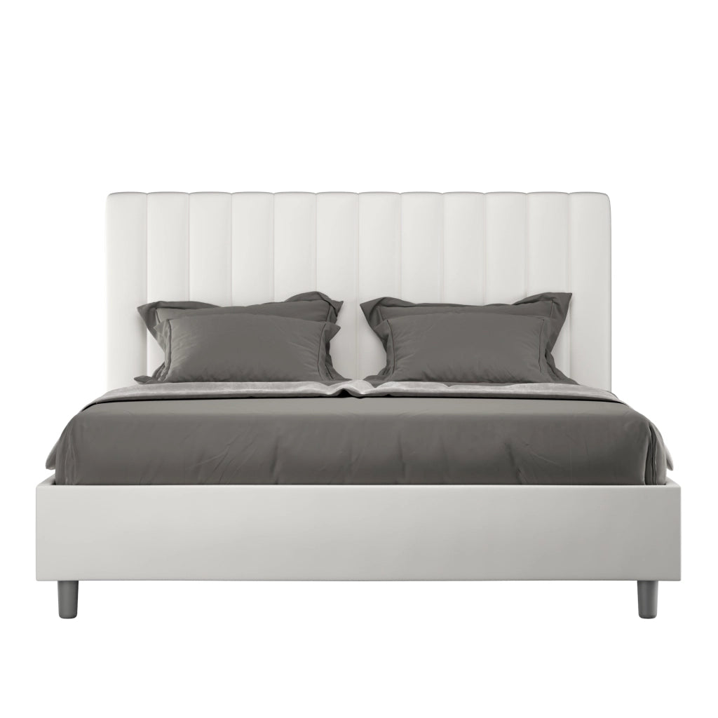 BS COM Letto queen size senza rete imbottito 150x200 similpelle bianco