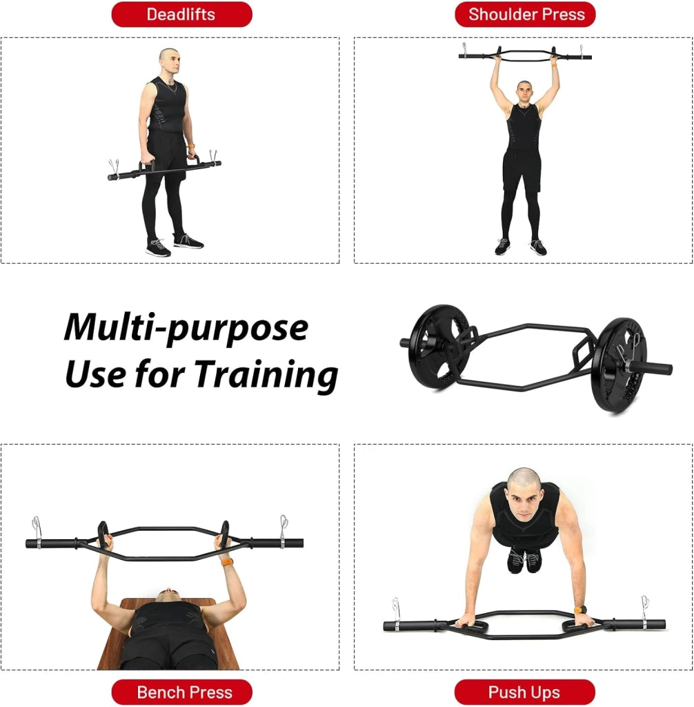 Trap Bar, Manubrio Esagonale con Manico Pieghevole, Barbell Barra Olimpica, Hex Bar Deadlift in Acciaio con Chiusura a Molla, fino a 363 kg per Casa e Palestra, Ø 50 mm