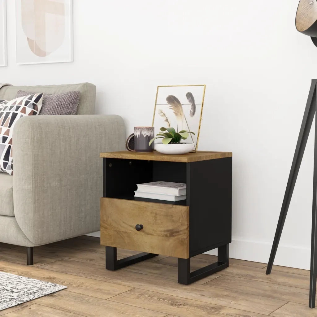 Comodino in Legno Massello di Mango e Legno Multistrato cod mxl 30186
