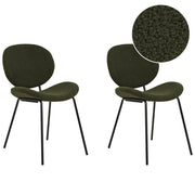 Set di 2 sedie da pranzo Verde Scuro con gambe senza braccioli Bouclè PU Gambe in ferro nero Design contemporaneo e retrò Sedute per la sala da pranzo