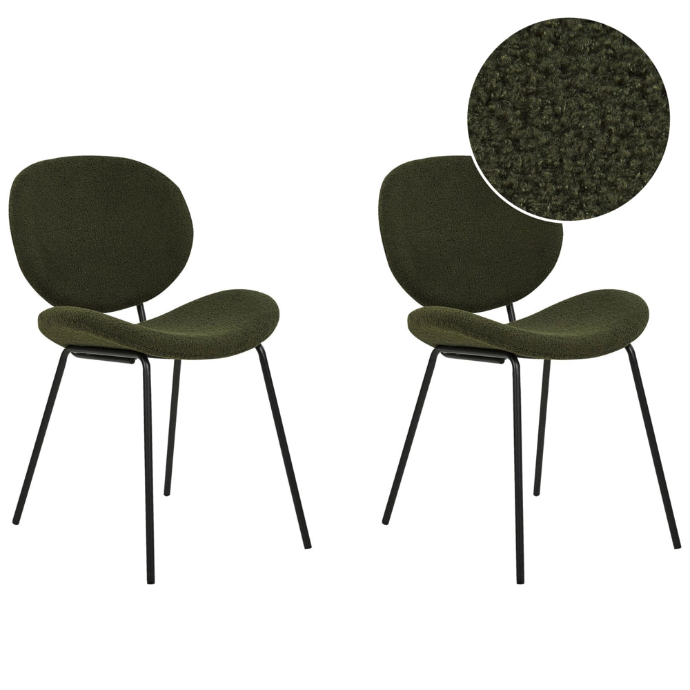 Set di 2 sedie da pranzo Verde Scuro con gambe senza braccioli Bouclè PU Gambe in ferro nero Design contemporaneo e retrò Sedute per la sala da pranzo