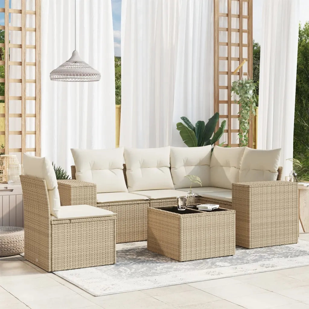 Set Divano da Giardino 6 pz con Cuscini Beige in Polyrattan 3222577