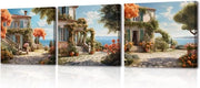 Stampo di immagine su tela del casa al mare - paesaggio marino foto moderna per bagno cucina soggiorno - 3 x 30 x 30 cm in cornice