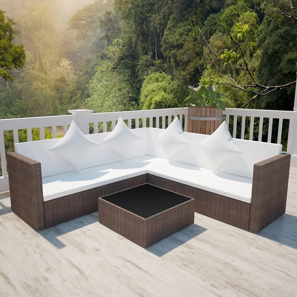 Set Divani da Giardino 4 pz con Cuscini in Polyrattan Marrone cod mxl 34899