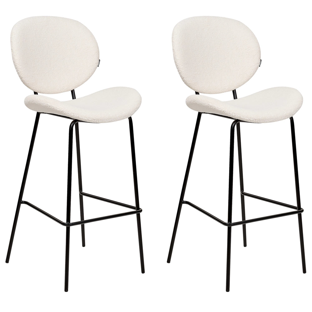 Set di 2 sedie da pranzo bianco con gambe senza braccioli Bouclè PU Gambe in ferro nero Design contemporaneo e retrò Sedute per la sala da pranzo