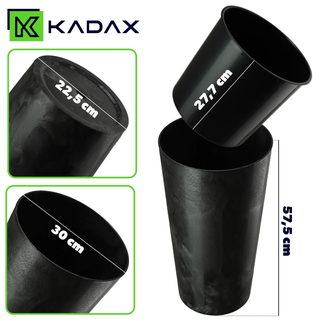 Vaso da fiori KADAX 57 cm con coperchio e inserto, vaso da fiori in plastica nero
