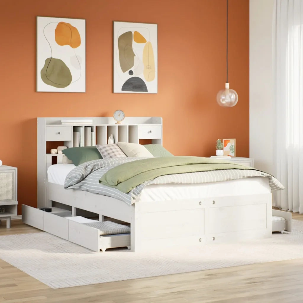 Letto Libreria senza Materasso Bianco 140x200 cm Legno di Pino