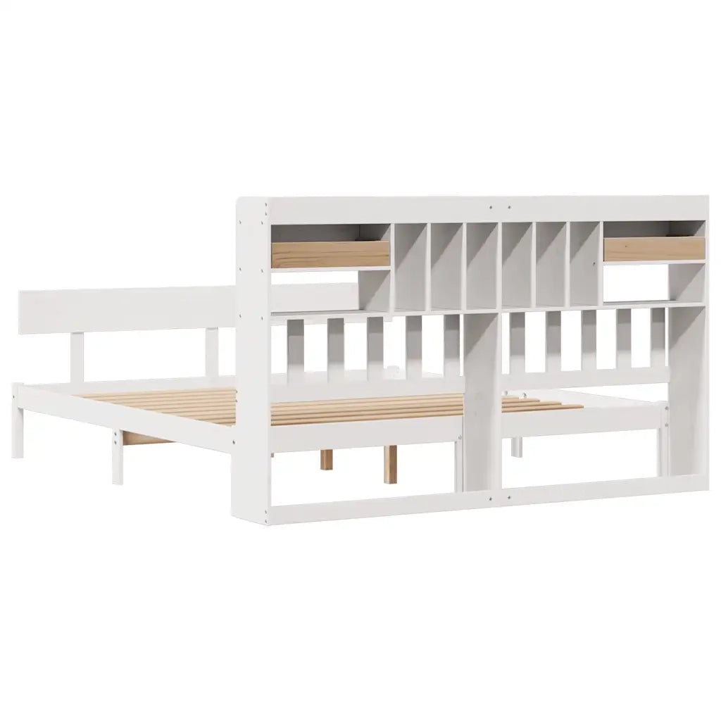 Letto matrimoniale | Letto per adulti | Giroletto con Libreria senza Materasso 180x200 cm in Legno Pino