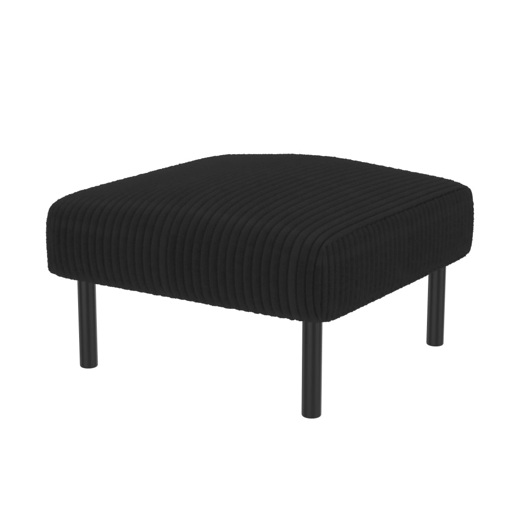 OKWISH Poggiapiedi in Velluto a Coste, Seduta Imbottita Versatile come Sgabello Ausiliario, Struttura in Metallo, Nero