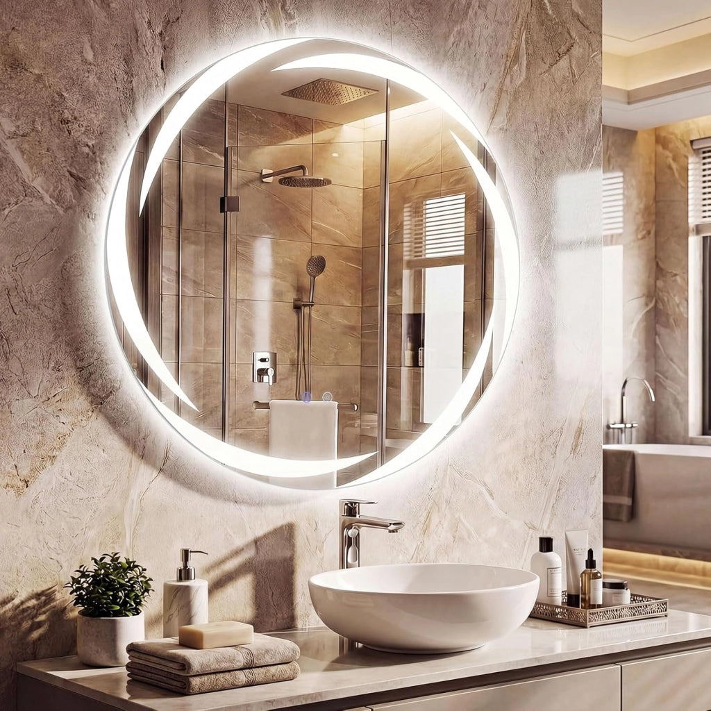 Specchio da Bagno con LED Rotondo 80 cm, Specchio da Parete Retroilluminato Dimmerabile con Vetro Temperato Antideflagrante, Luci a 3 Colori e Antiappannamento, IP44 (80 x 80 cm)