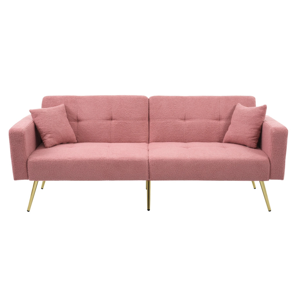 Divano Letto 2 Posti con Schienale Regolabile 105-180°; Tasche Laterali e Cuscini; in Sherpa Rosa
