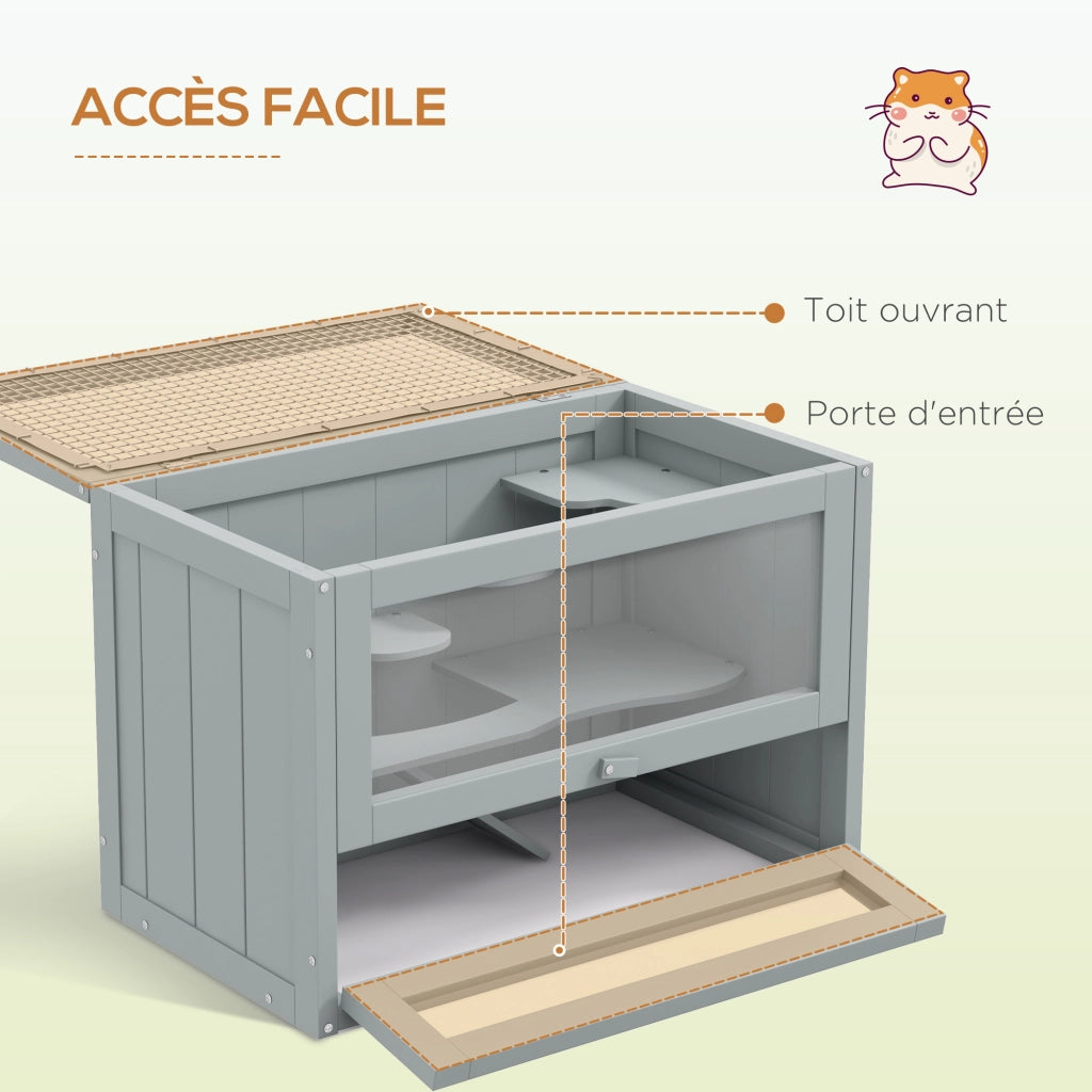 Gabbia per criceti e piccoli roditori con accessori ¨C zephmum ¨C 60x35x42 cm grigio