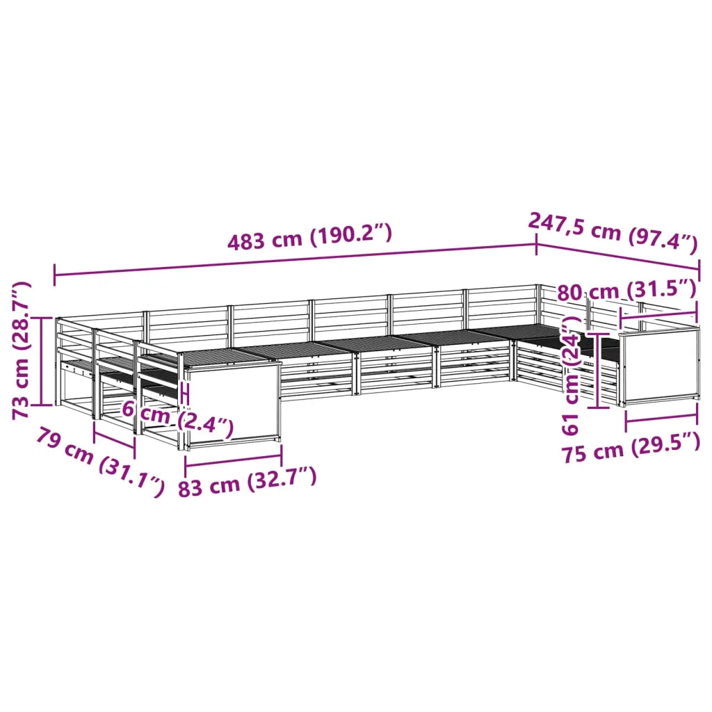 Set divani 10 pz Legno di Acacia Massello 3383892