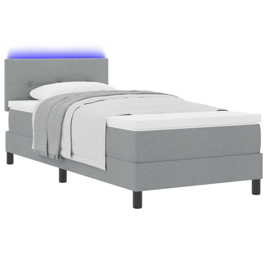 Letto a Rete con Materasso e Luce LED Grigio Chiaro 100x200 cm Tessuto