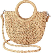 Borsa da spiaggia per donne, portafoglio estivo con pennello e maniglia di paglia.