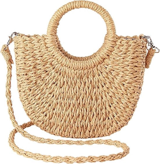 Borsa da spiaggia per donne, portafoglio estivo con pennello e maniglia di paglia.