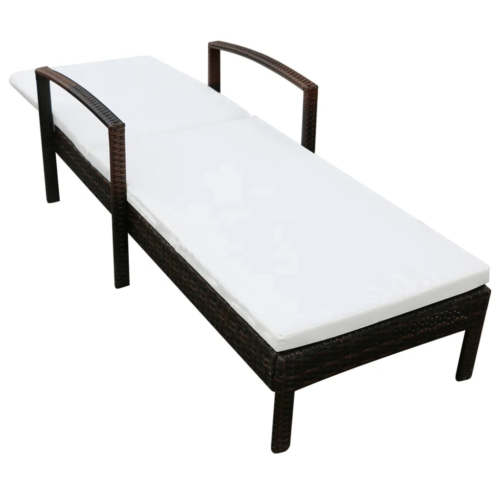 Lettino Prendisole | Sdraio da giardino | Lettino da sole con Cuscino in Polyrattan Marrone